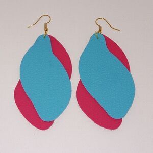 CLEARANCE Pink and blue faux leather earrings